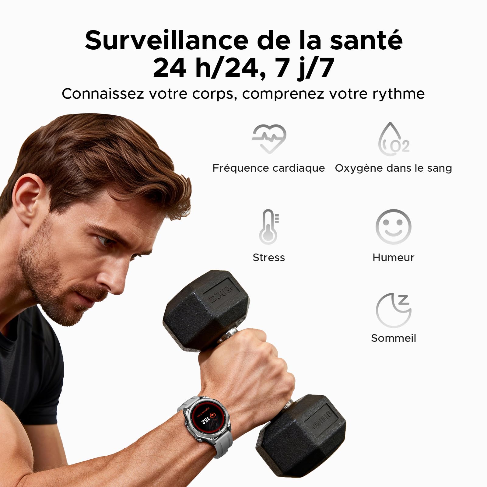 Anywise W1 Lite Montre Connectée Homme,1.43''AMOLED Smartwatch avec Appel Bluetooth, 5ATM Fitness Tracker,170+ Modes Sport,12 Jours Autonomie/Heart Rate/SpO2/Sleep Monitor
