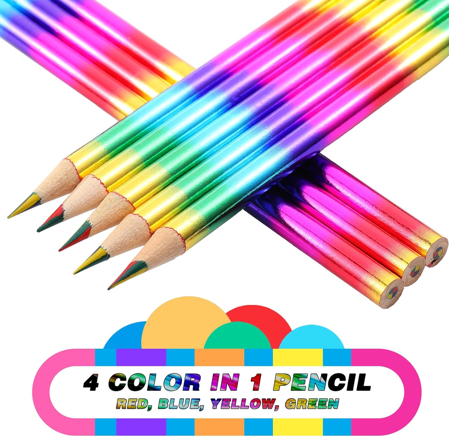 96 Pieces Rainbow Color Pencils 4 in 1 Rainbow Pencils Wooden Colored Pencils Multi Colored Pencil for Kids Home Office School Classroom Supplies : Office Products