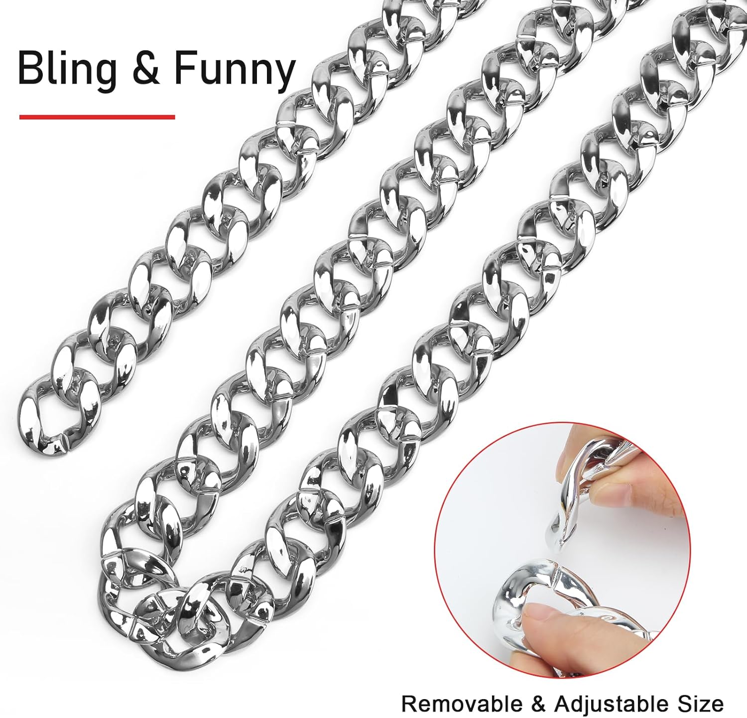 Hip Hop Chunky Silver Necklace 2 Pack, 36 Inch Silver Plastic Chain Necklace 80s 90s Punk Turnover Necklace Rapper Chain Men Costume Accessory for Party Costume Class Bar - Image 5