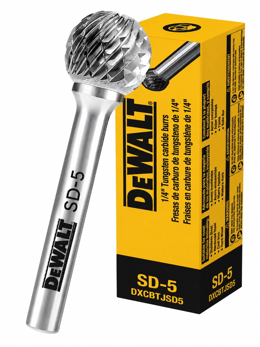 Single DEWALT Tungsten Carbide Burr Size SD-5 with 1/4" Shank for Tough Metalworking (DXCBTJSD5)