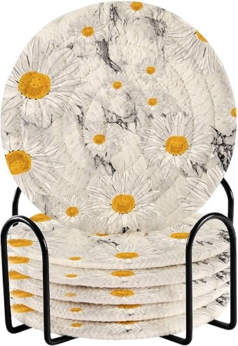 Daisy Black White Marble Texture Cup Coasters Drink Coasters for Tabletop Protection with Holder Set of 6 disponible en Yaxa El Salvador