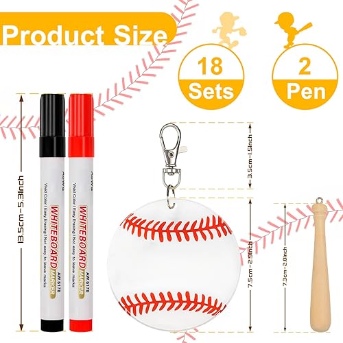 Miniatura 2 de AUHOKY 18 juegos de 56 piezas de llavero acrílico de béisbol sóftbol kit para bricolaje deportes fiesta recuerdo con 2 bolígrafos