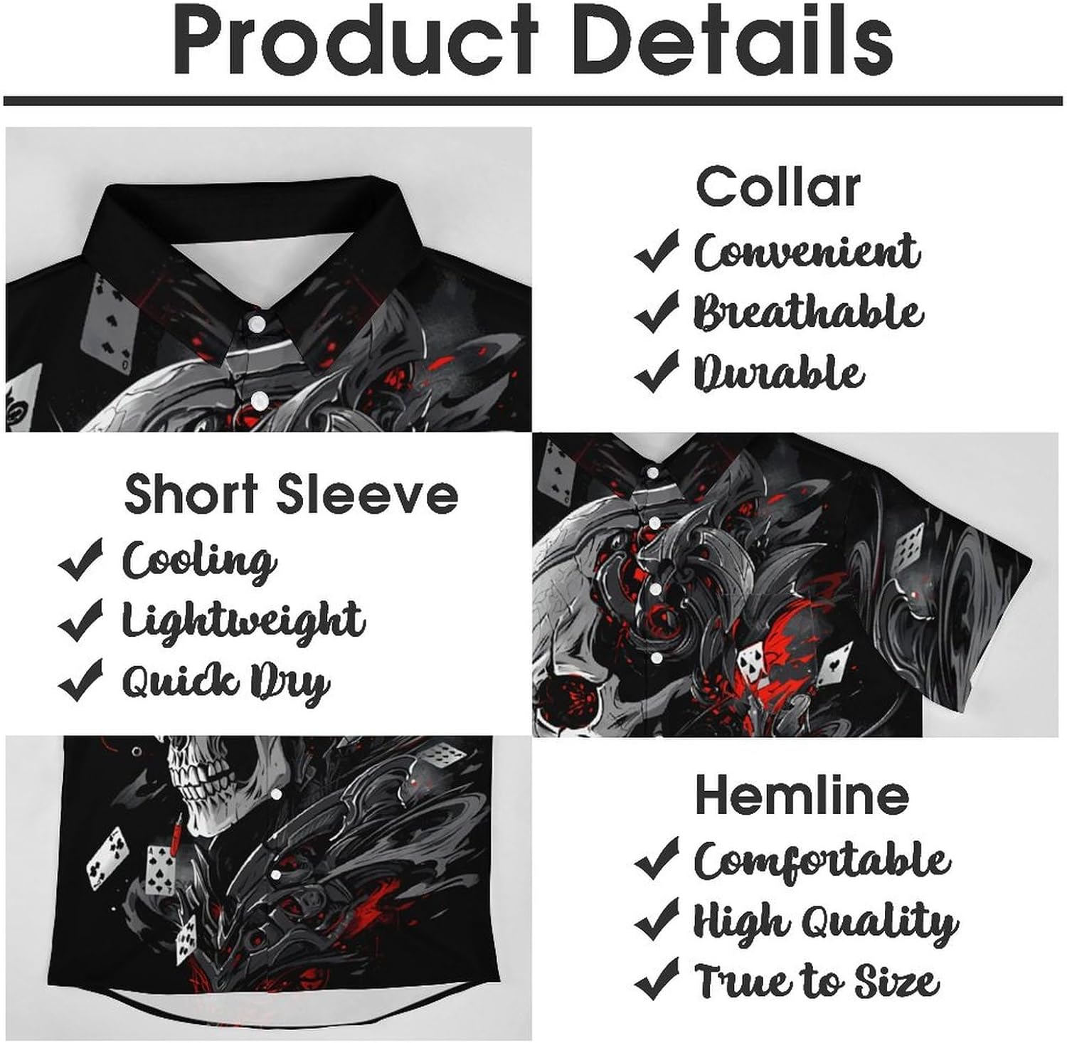 Men's Button Down Shirt with Skull Cool Graphic Casual Hawaiian Beach Shirts - Image 5