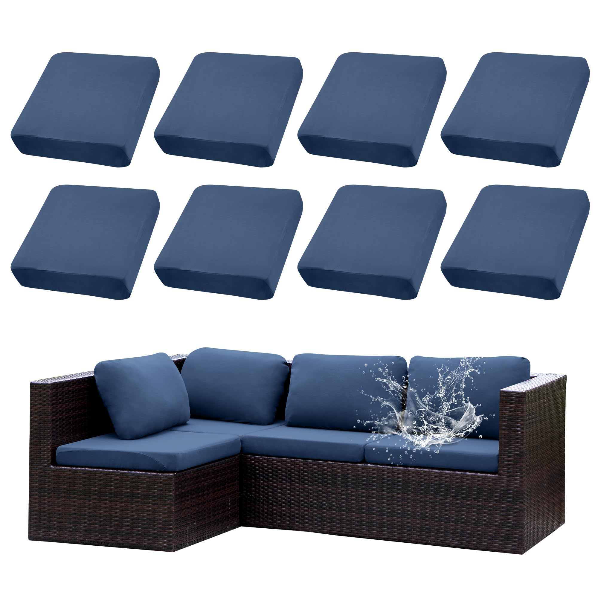 SUKAIKEQA Outdoor Cushion Covers Set,8PCS Waterproof Patio Furniture Couch Seat Slipcovers, Replacement for Sofa Sectional Chair(Cover，Only)