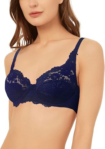 Womens Lace Underwire Unlined Full Coverage Bra - Microfiber