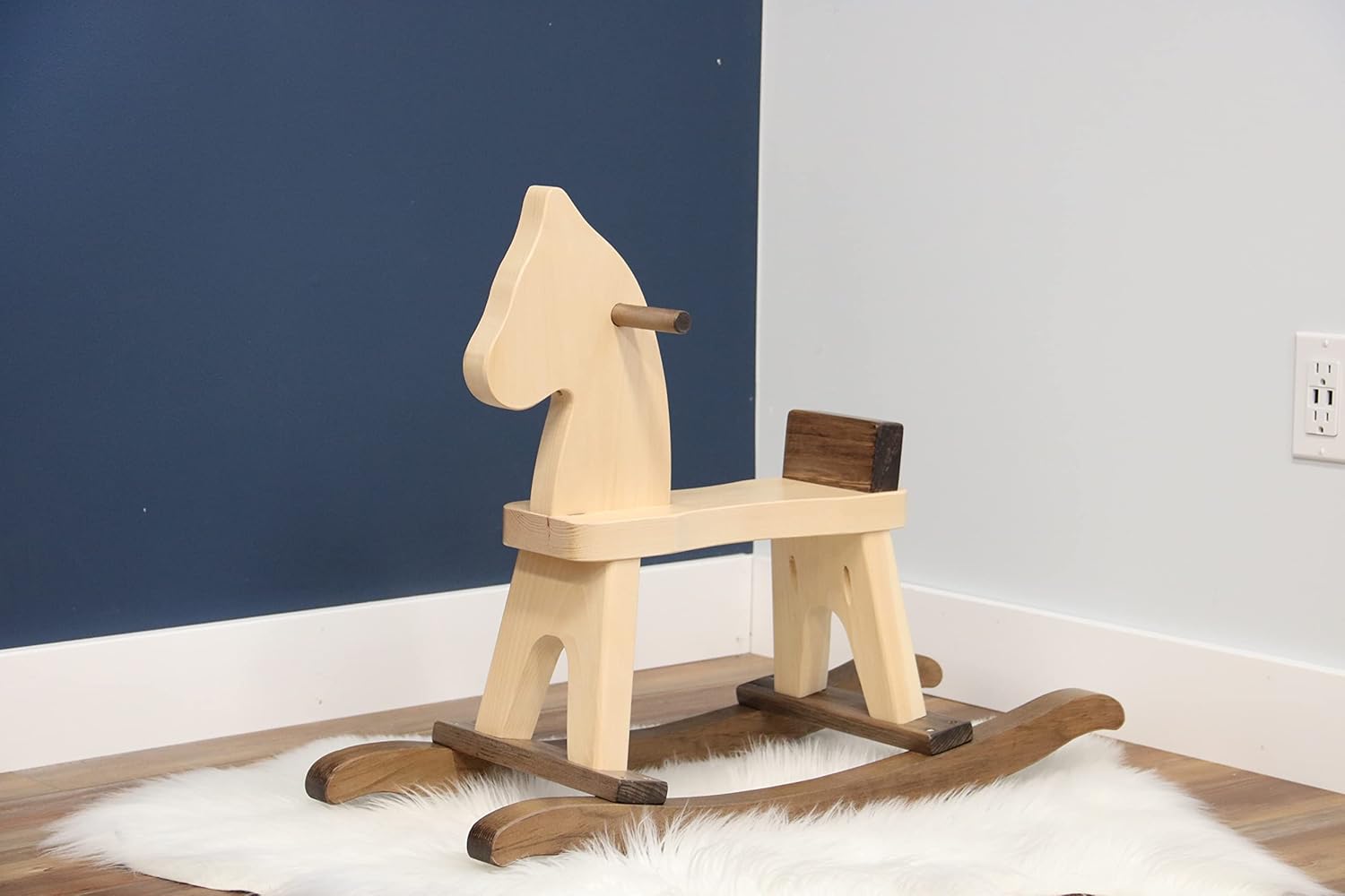 AmishToyBox.com Wooden Rocking Horse Toddler Ride-On Toy (Walnut and Natural)