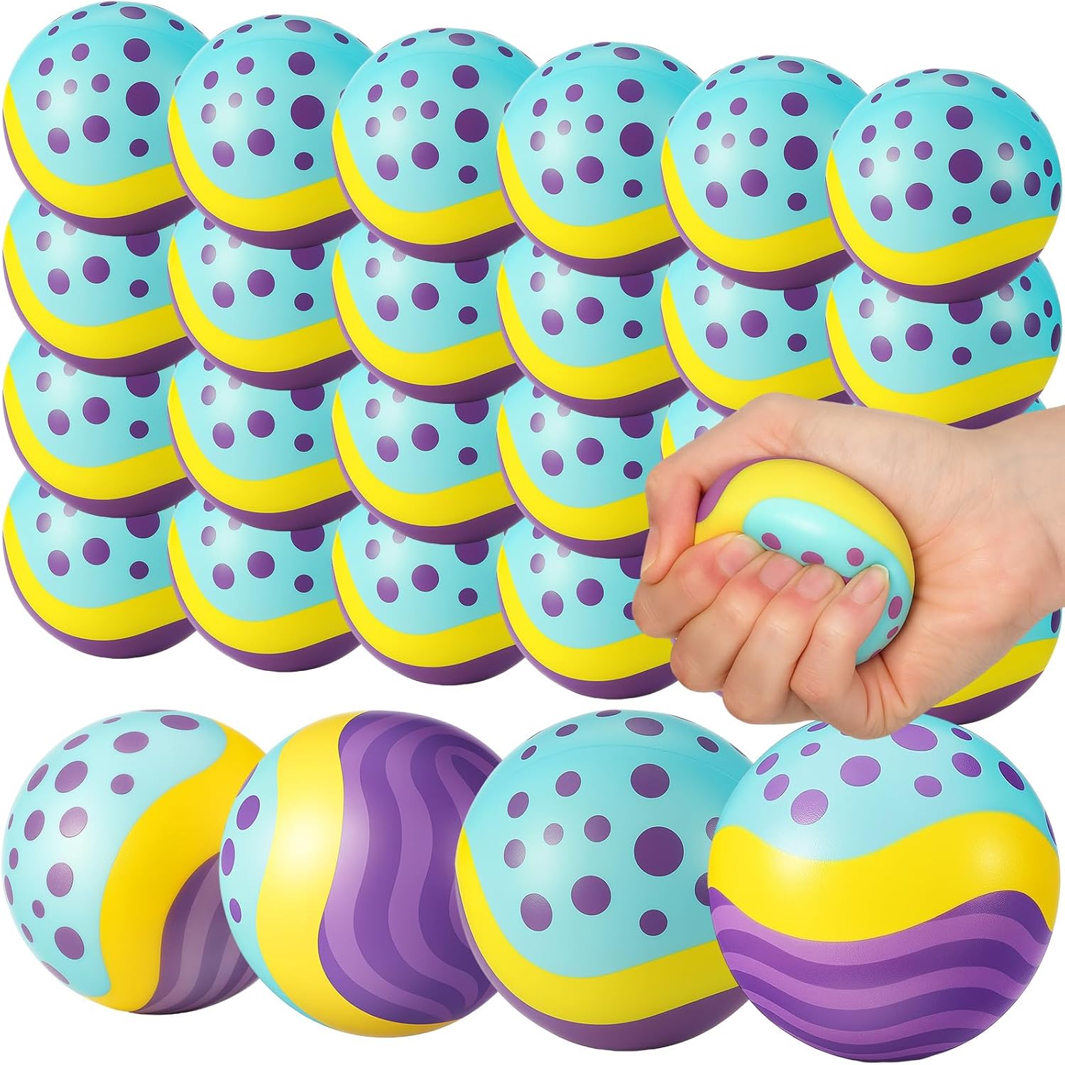 24 Pcs Monsters Birthday Party Favor 2.5 Inch Stress Balls Dots Squeeze Fidget Toys for Kids Adults Blue Purple Monsters Game Party Favors Dots Valentines Gifts for Coworker Classroom Prize