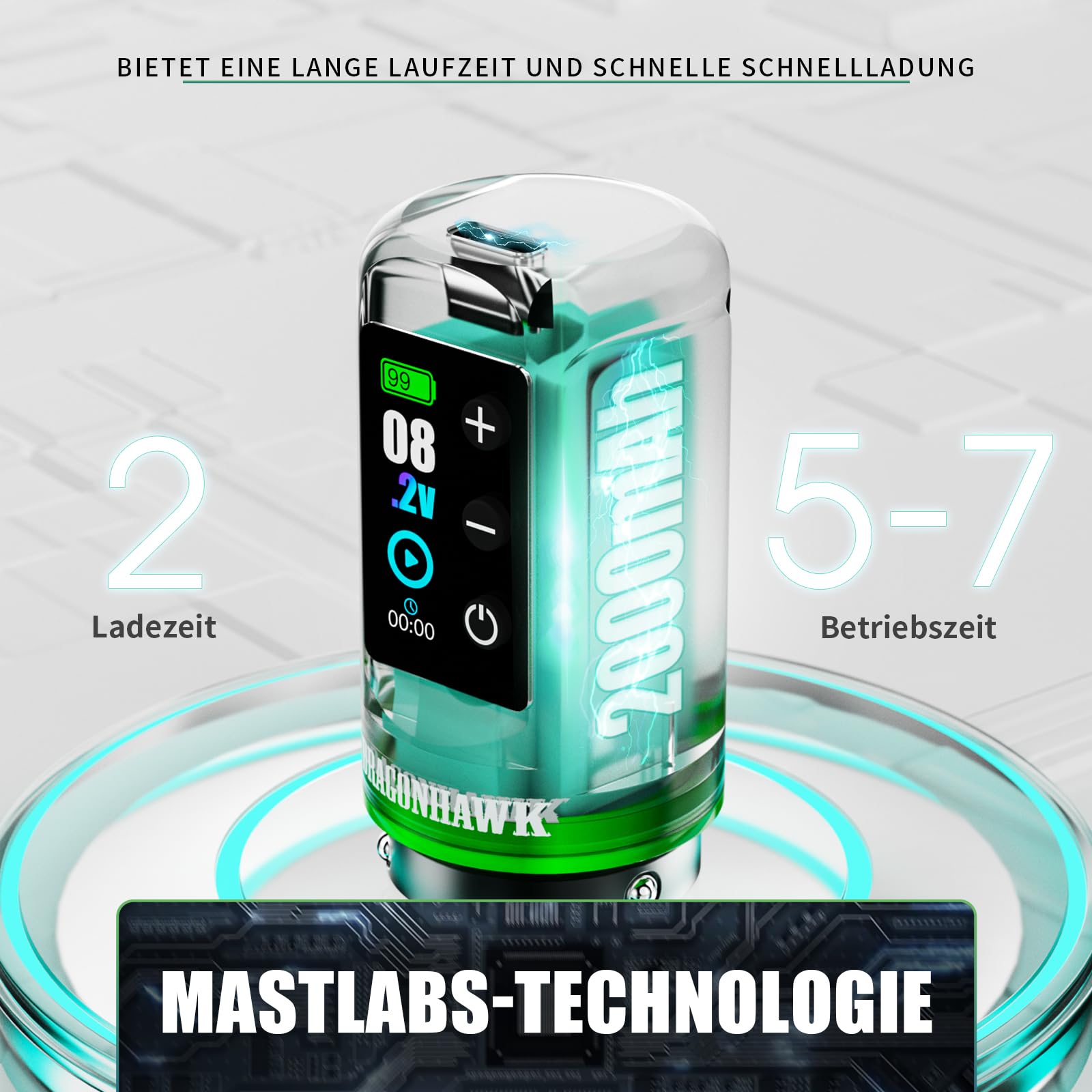 Dragonhawk L3 Tattoo Maschine Set,7 Hublängen 2 Stück 2000mAh Akkus | Kabelloses Tätowiermaschine Hub 2,4–4,2mm,RCA-Anschluss,Nadeln Für Einsteiger auf Übungshaut Rosa