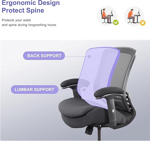 Miniatura 5 de Silla de redacción de malla para computadora, taburete de escritorio de pie con soporte lumbar, cojín de asiento doble, reposabrazos ajustable en
