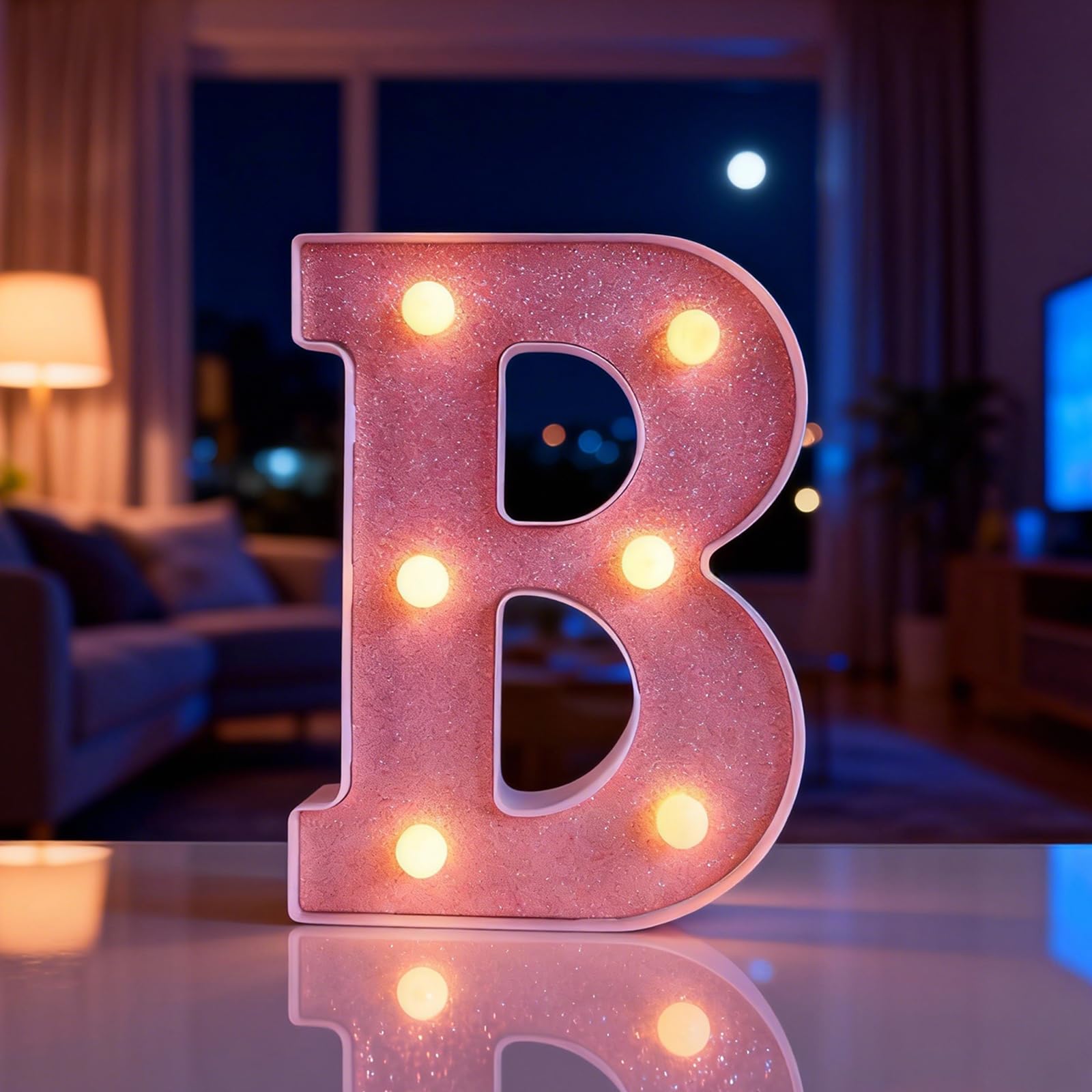 Light Up Letter B, LED Letter Lights Pink, Warm Lighted Letters Light Sign, Battery Powered Night Light for Birthday Wedding Anniversary Christmas Home Wall Decor