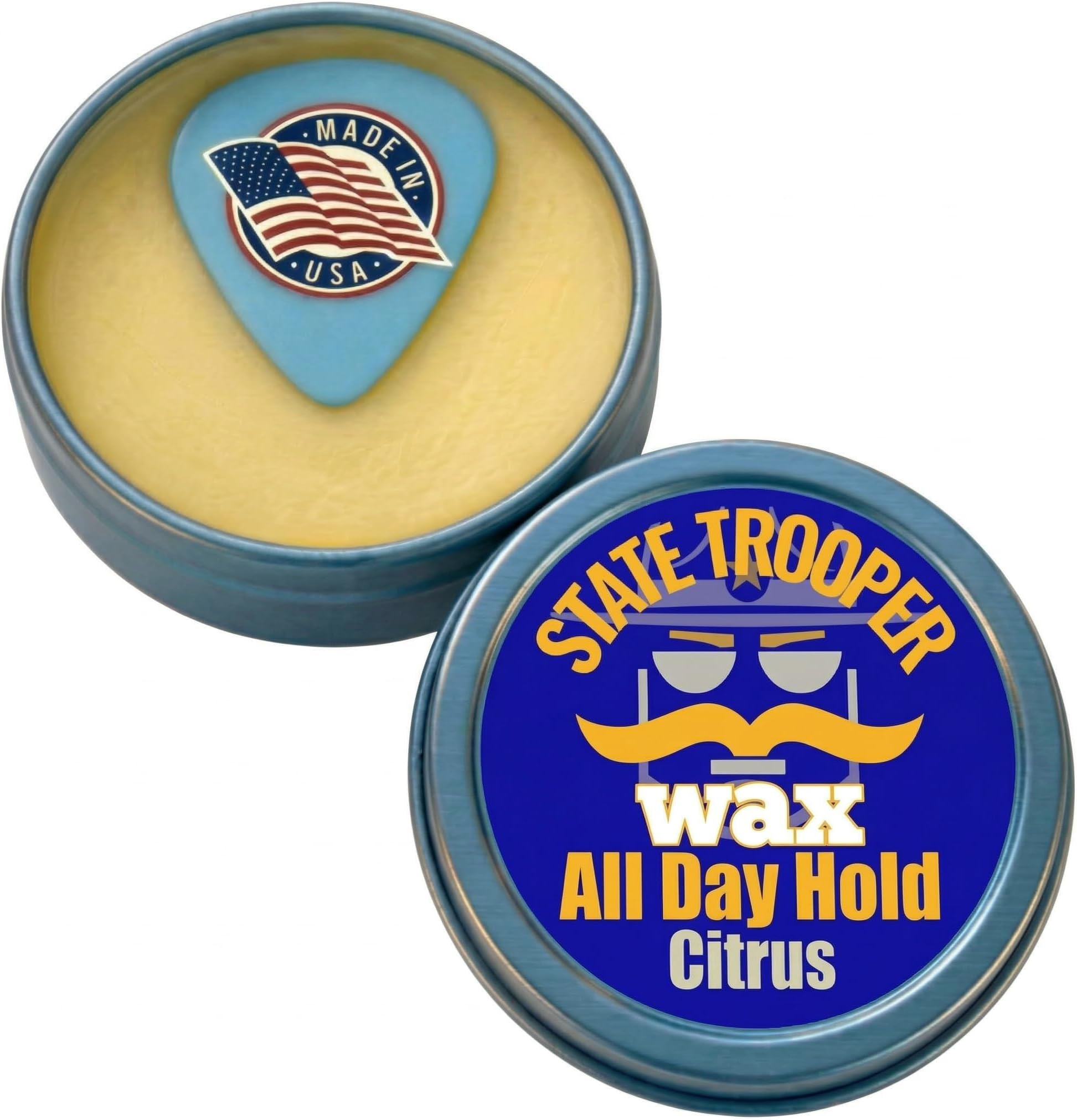 Mustache Wax for Men – All Day Hold & Control – Natural Styling Wax with Beeswax, Coconut Oil, Lanolin & Vitamin E – Fresh Citrus Scent – State Trooper