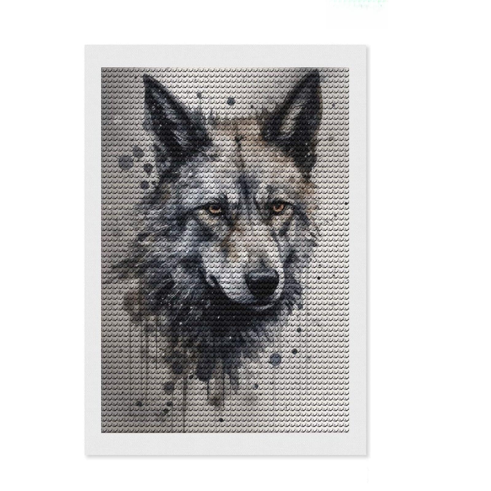 Junmoney Wolf Beauty Black Ink Diamond Art Canvas 8"x12", for Creative Relaxation, Pleasing Wall Art Project, Aesthetic Room Decor, Christmas Gift