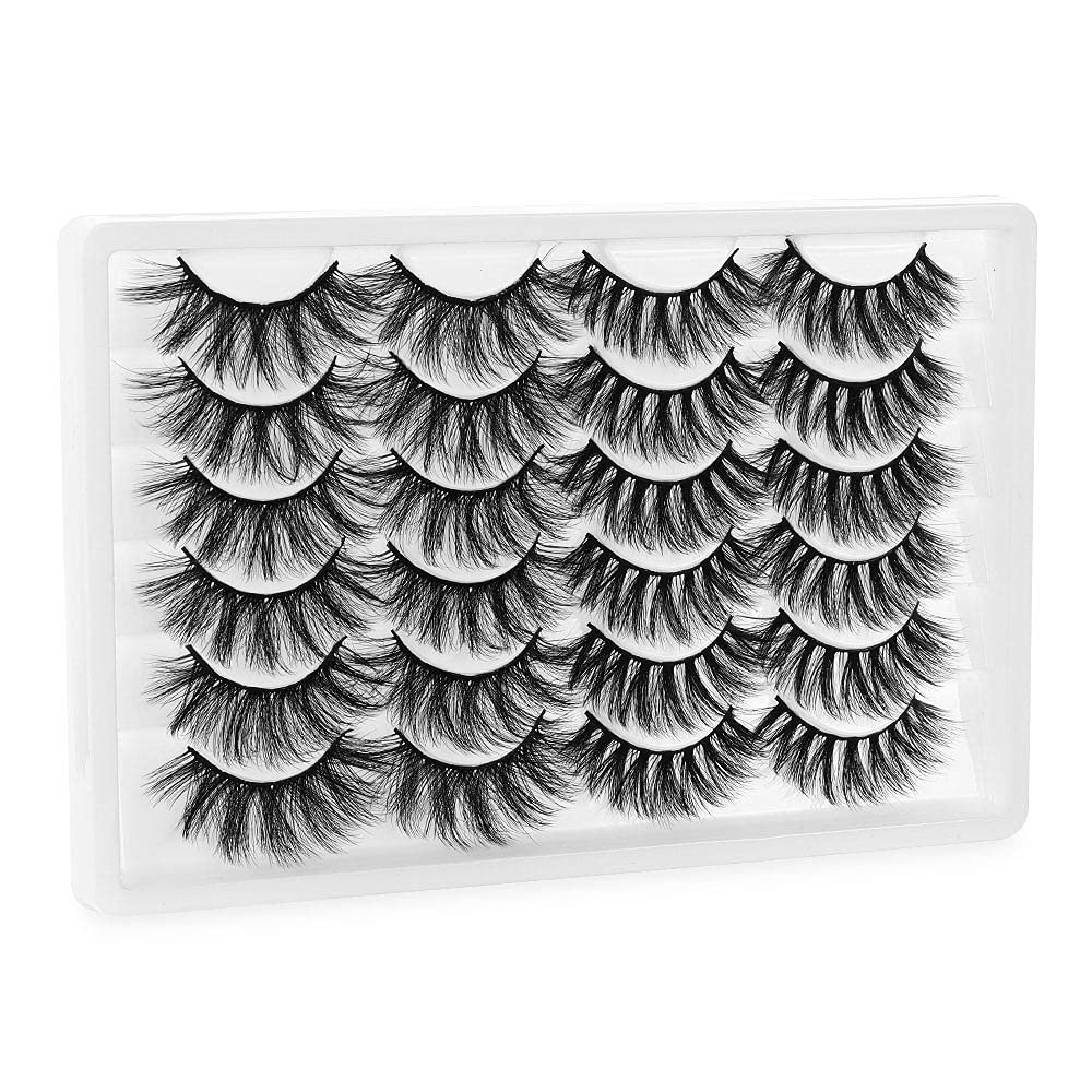 12Pairs Faux Mink False Eyelashes 6D Mixed 2 Styles Eye Lashes Natural Wispies Fluffy Eyelashes Extension Handmade Eyelashes Reusable (Q060)