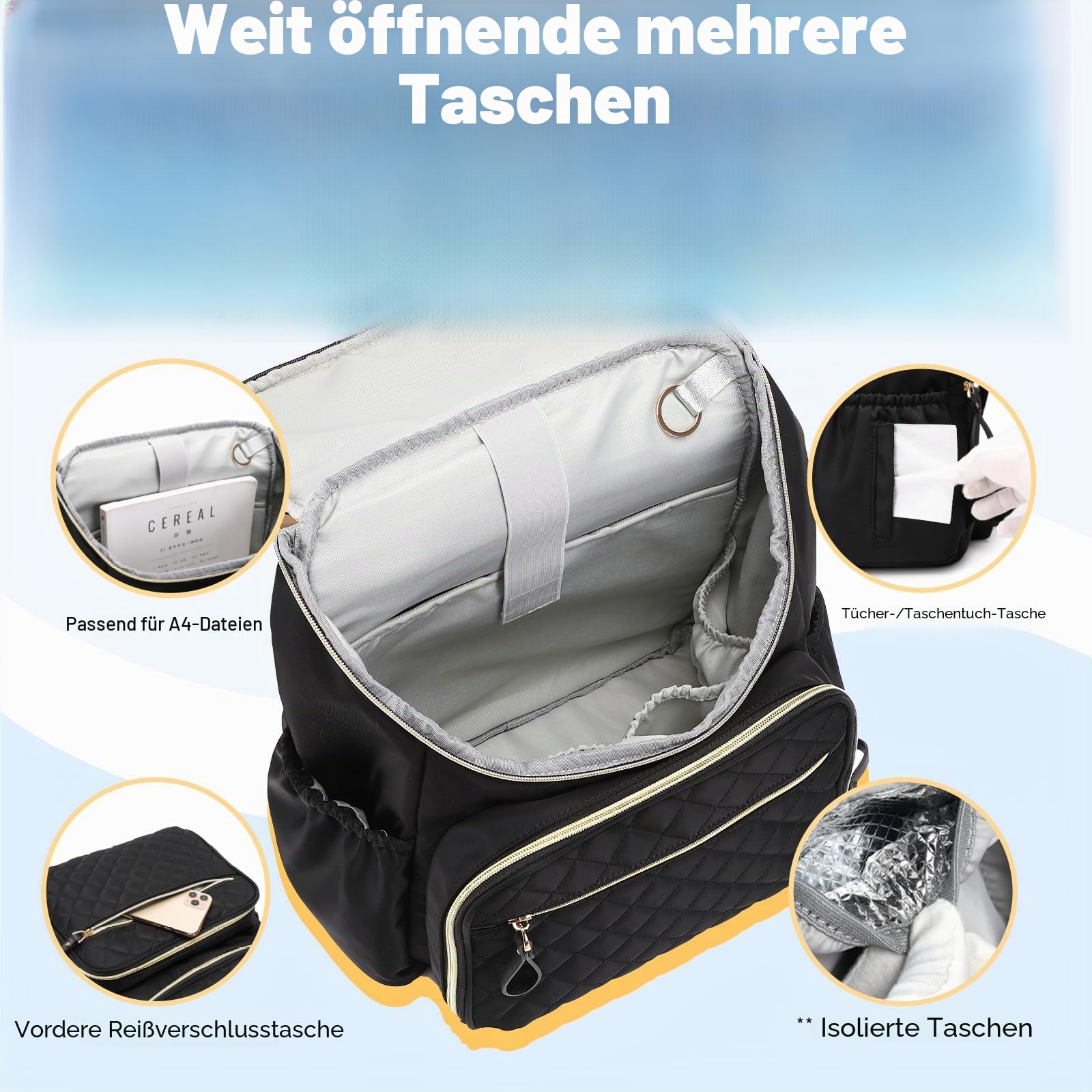 LORADI Leichtgewicht Taschen Wickeltasche Rucksack Wickelrucksack | Kinderwagen Clips, isolierte Taschen, wasserdicht, leicht zu reinigen, langlebig
