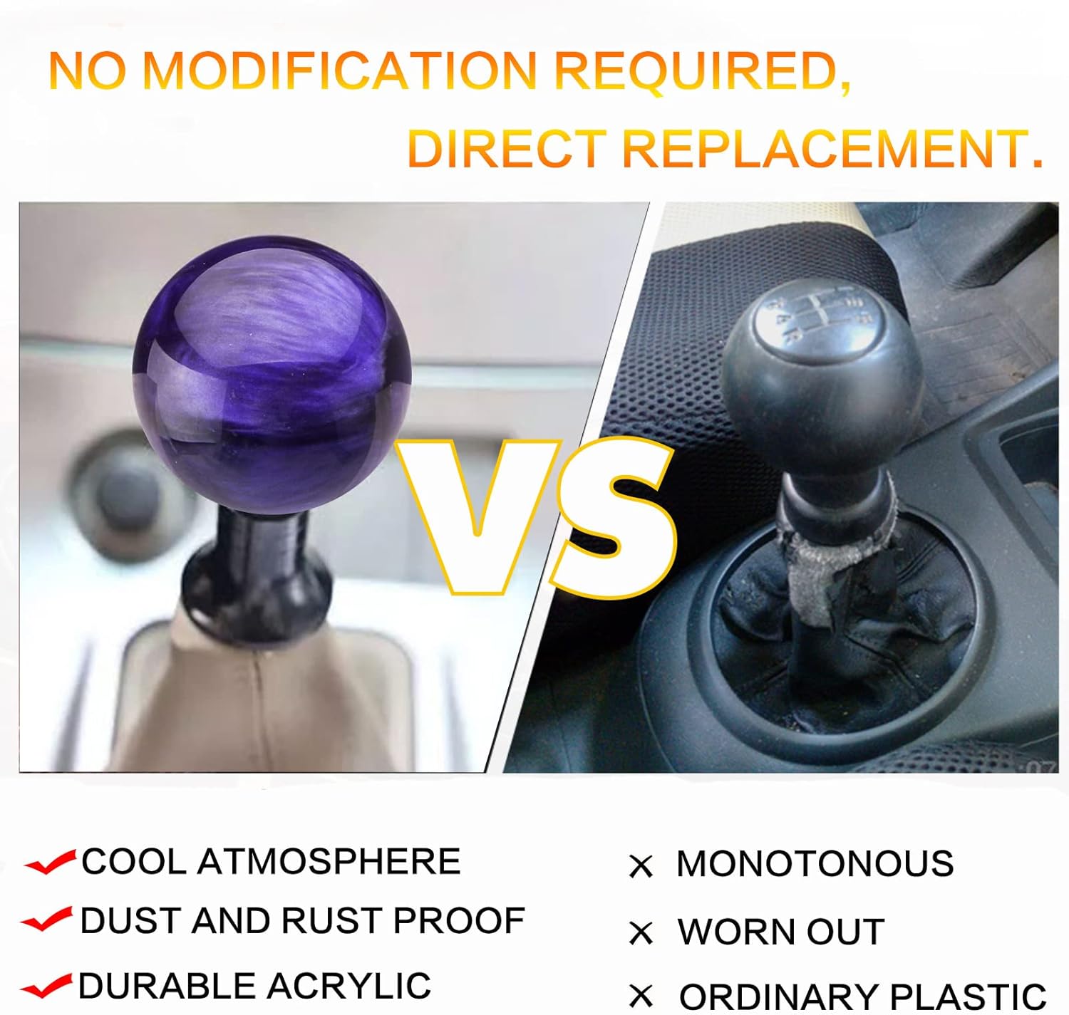 Round Ball Shift Knob Universal Marble Style Gear Shift Knob 5 6 Speed for Manual Automatic Vehicles with Adapters (Purple)