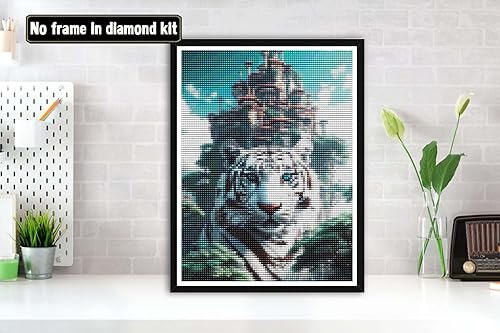 Miniatura 31 de Bimkole Kits de arte de diamantes 5D para adultos, abrazo de tigre blanco, juego de bordado de diamantes de imitación de taladro completo, pintura