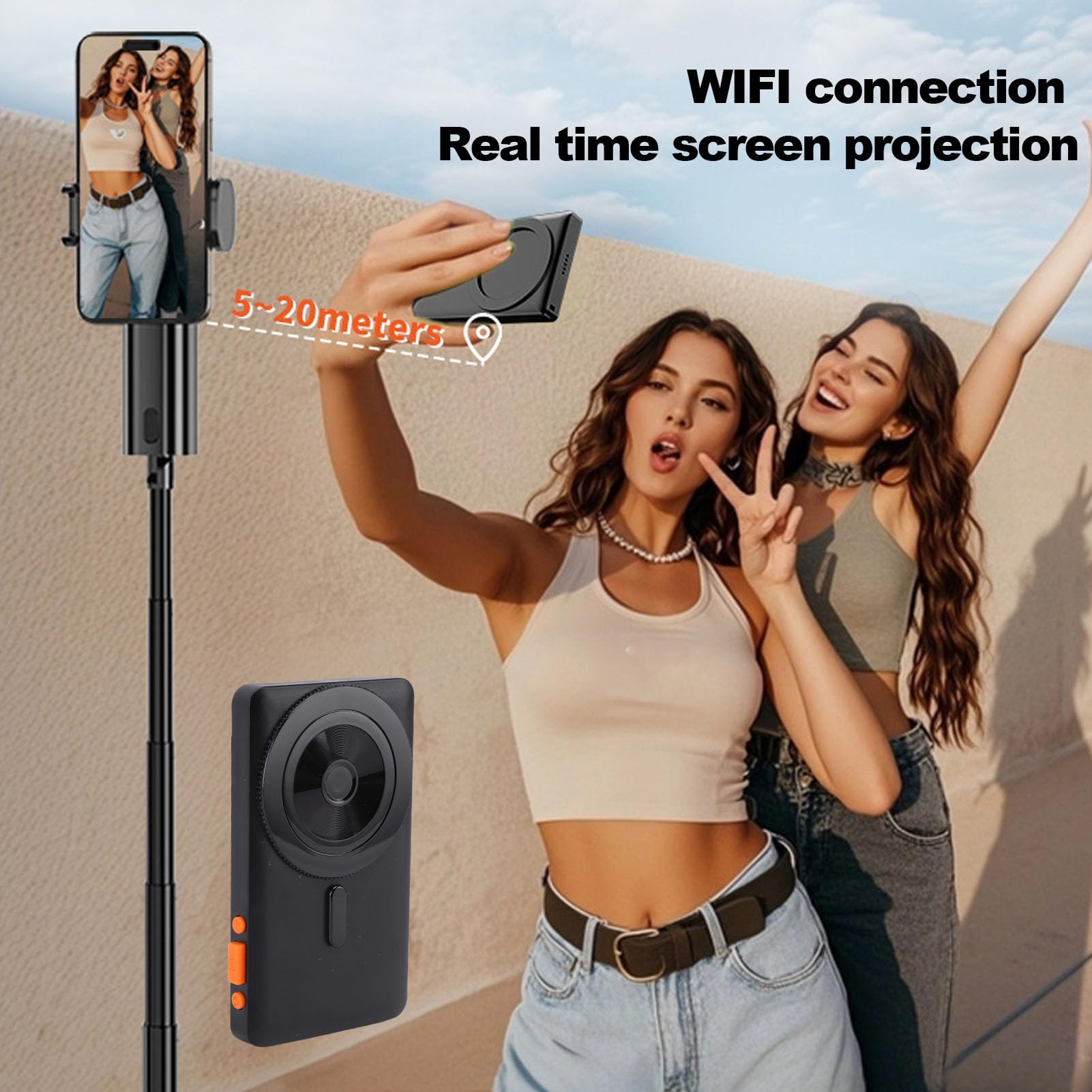 Sxhlseller Ekran Selfie Telefonu, 4,02 Cala Bezprzewodowa Magnetyczna Selfie Selfie, Rejestrator 4K i 3 Poziomy Poziomu, Tylna Kamera do Vlog na żywo Tiktok (BLACK)