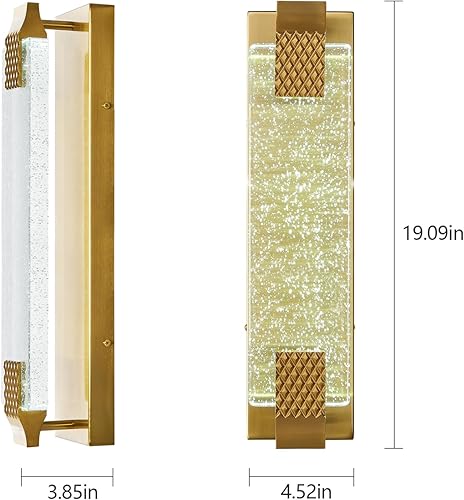 Miniatura 5 de Moderno juego de dos apliques de pared de cristal con burbujas LED para baño, 19.09 pulgadas, luces doradas de tocador para escaleras, pasillo,