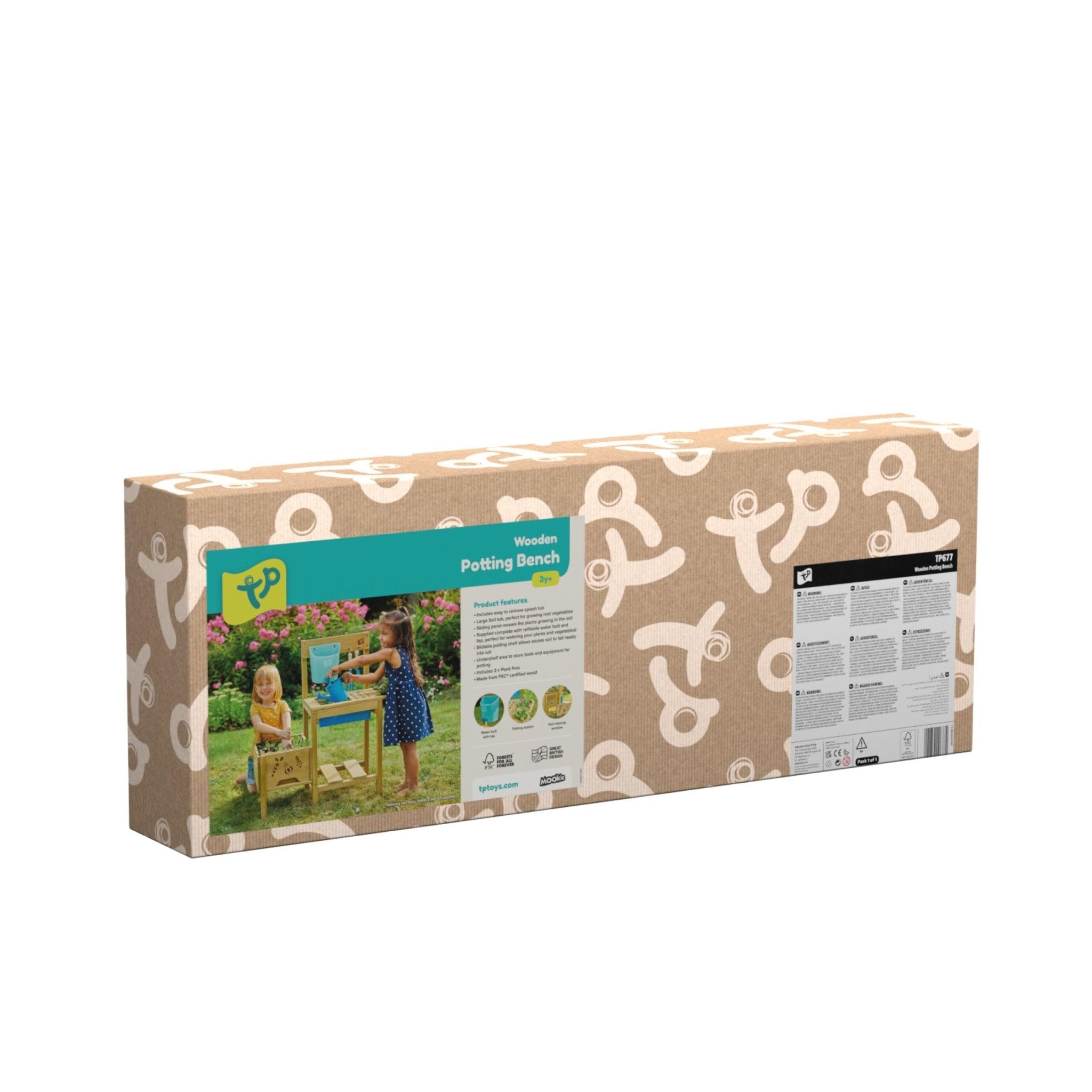 TP Toys Pflanzbank – eine Gartenstation zum Anbau Ihres eigenen Gemüse, Pflanzen und Blumen – ideal für Kinder ab 3 Jahren, Holz, 93,5 x 37,5 x 12 cm (677)