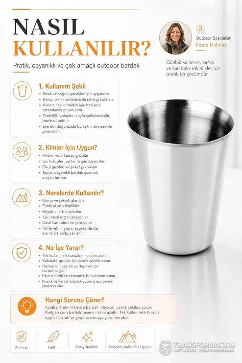 Transformacion 9'lu Paslanmaz Çelik Bardak Seti 210 ml, Kırılmaz Hafif Kamp & Piknik Bardağı, Outdoor Çelik Kupa 721530