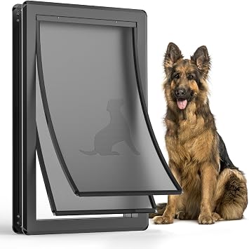 Aluminum XL Dog Door for Exterior Door,Open Size24.4" H x 13.8" W,Heavy Duty Doggy Door with Enclosed Magnetic Flaps,Extreme Weather Doggie Doors Balck, X-Large