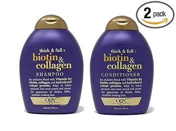 OGX Thick & Full + Biotin & Collagen Volumizing Shampoo + Conditioner Combo Pack | Vitamin B7 Biotin Collagen & Hydrolyzed Wheat Protein | Thicker Fuller Healthier looking hair Paraben Sulfate Free 385*2 ml