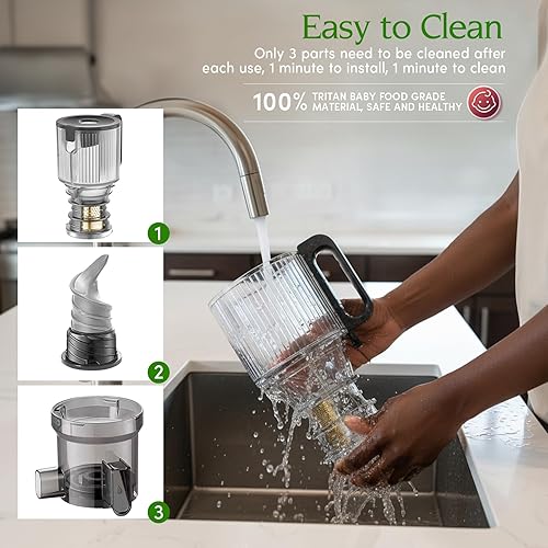 Miniatura 7 de Anybear Exprimidor de prensa en frío, máquina exprimidora de masticación lenta de 350 W, conducto de alimentación extra ancho de 5.1 pulgadas, apto