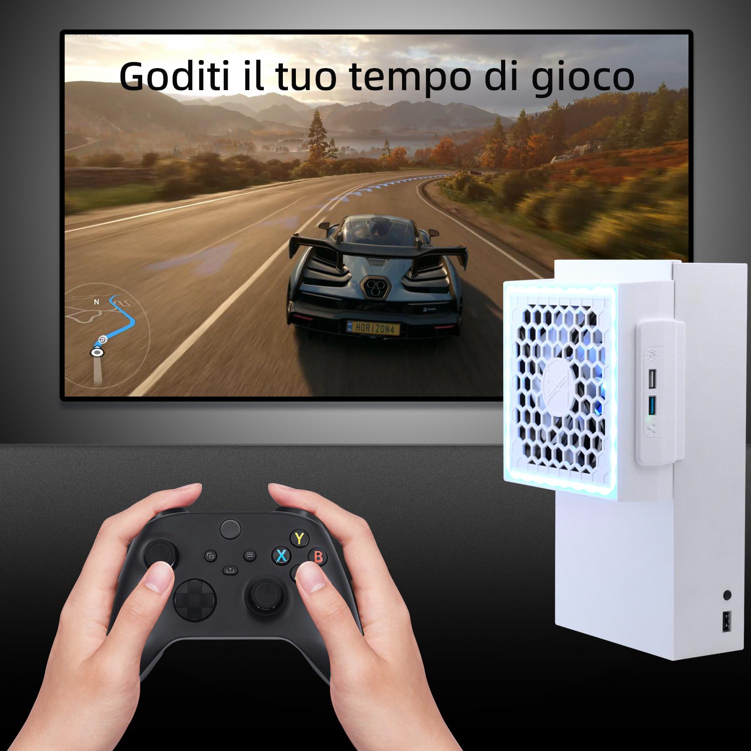 Mcbazel Ventola di Raffreddamento per Xbox Series S, Display a LED RGB, a Basso Rumore, 2 Porte USB Aggiuntive, Ventola di Raffreddamento Esterna a 3 Livelli per Console Xbox Series S