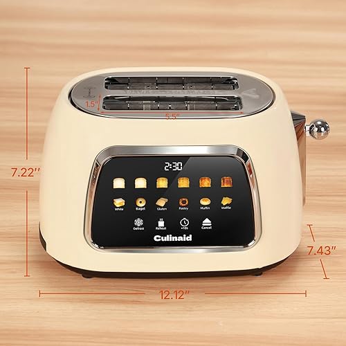 Miniatura 8 de Tostadora de 2 rebanadas con pantalla táctil inteligente, tostadora digital retro de acero inoxidable con ranura extra ancha de 1.5 pulgadas con