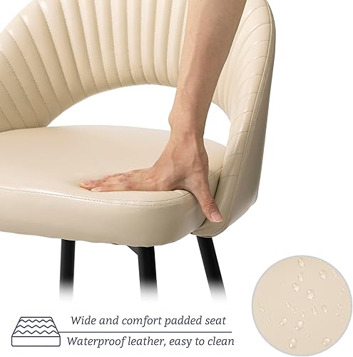 Miniatura 6 de Glitzhome Juego de 2 taburetes de bar modernos de cuero sintético de mediados de siglo, 30 pulgadas de alto, con patas traseras de metal, sillas de