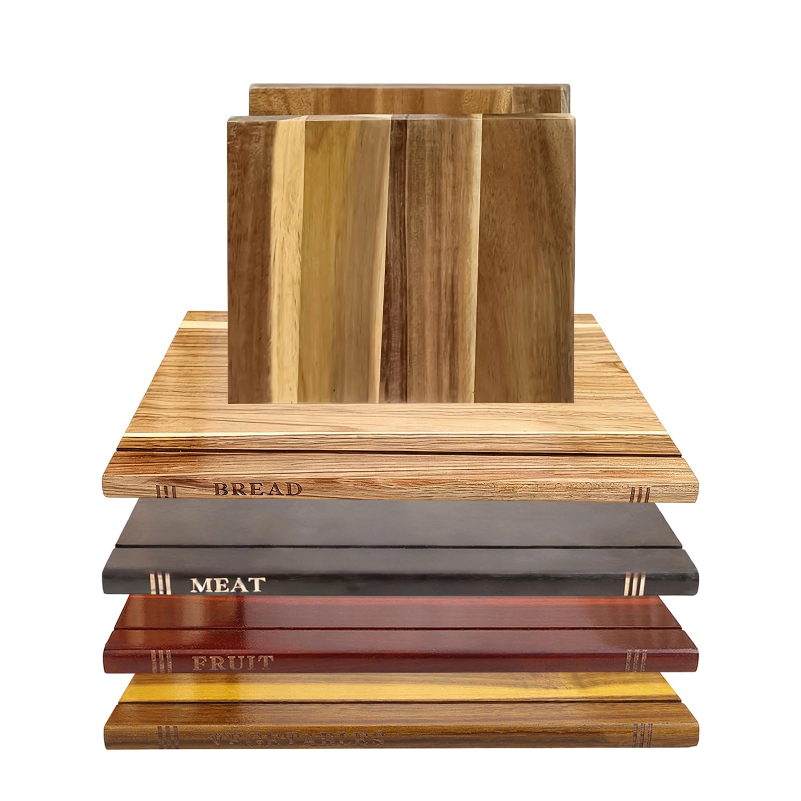 Buch-Schneidebrett-Set, 33 x 25 x 1,5 cm, 4-teiliges Schneidebrett aus Holz mit Ständer, Holzbuch-Schneidebrett-Set, für Küche, Zuhause, Wohnung