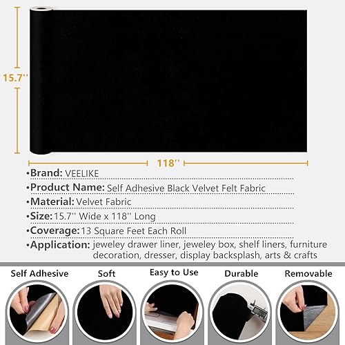 Miniatura 6 de VEELIKE Revestimiento de papel de contacto autoadhesivo de terciopelo para cajones de joyas, 15.7 x 118 pulgadas, rollo de tela de fieltro de