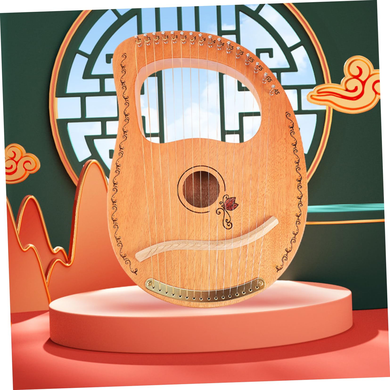 Toyvian Arpa Lira in Legno a 16 Corde Corde Arrotondate Per Presa Confortevole, Strumento Musicale Artigianale Dal Suono Meraviglioso, Come Regalo e Per Appassionati Di Musica