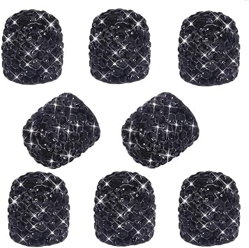 8 Pack Bling Valve Stem Caps, Sparkling Handmade Crystal Rhinestone Car Tire Valve Caps Bling Car Stem Covers Xmas Decor Chrome Attractive Dustproof Black
