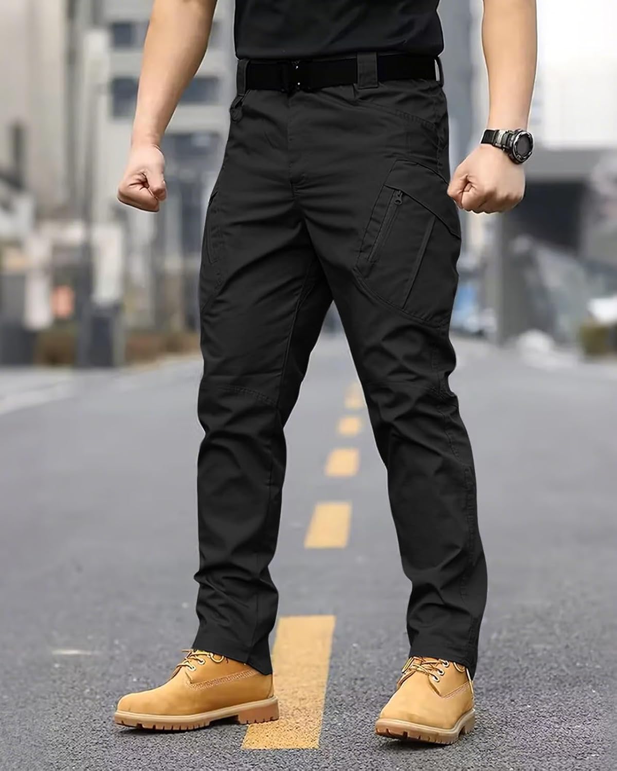 Men's Work Cargo Pants Tactical Hiking Casual Water Resistant Ripstop Trousers for Outdoor with 6 Pockets(No Belt) - Image 2