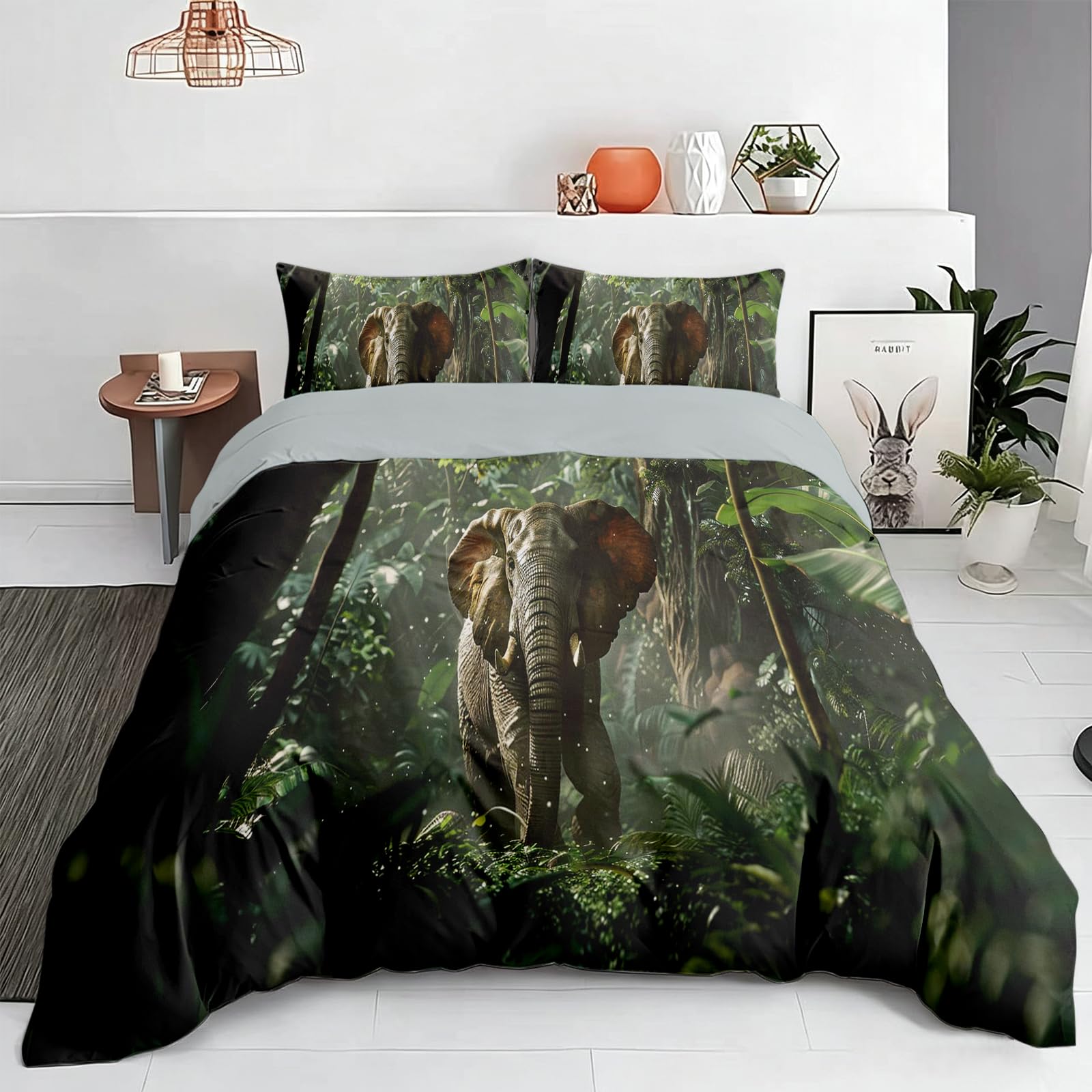 Housse de Couette éléphant Jungle 200x200 2 Personnes, Deco Cadeau