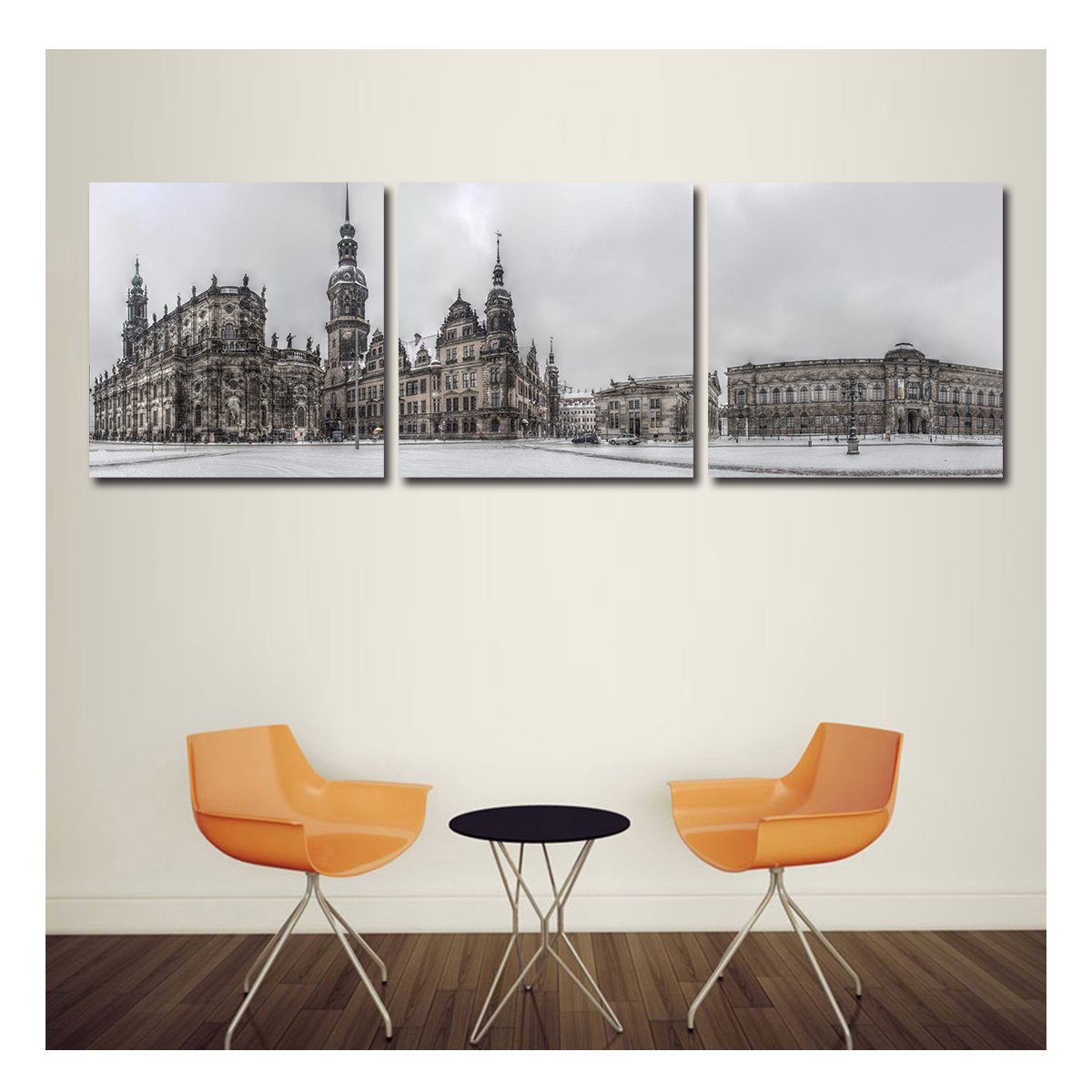 Q3035 Baroque Architecture Germany City Cityscape Triptych 3 Panel Oil Painting Artist Canvas Frames 24"x24"x3p Ready to Hang