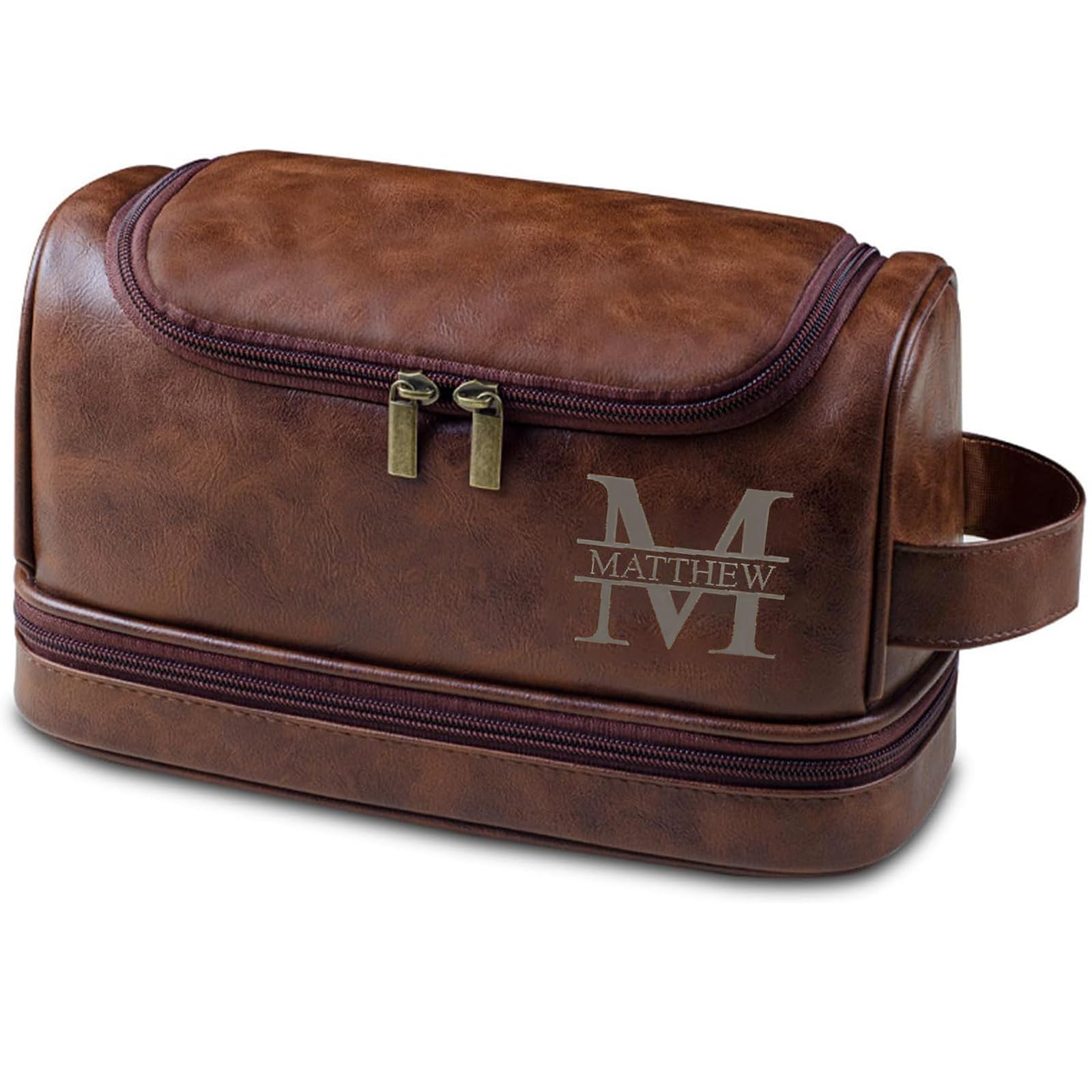 TOPWOOZU Customizable Toiletry Bag for Mens, Personalized Leather Travel Toiletries Bags Custom Name Gifts Christmas Birthday Anniversary Present for