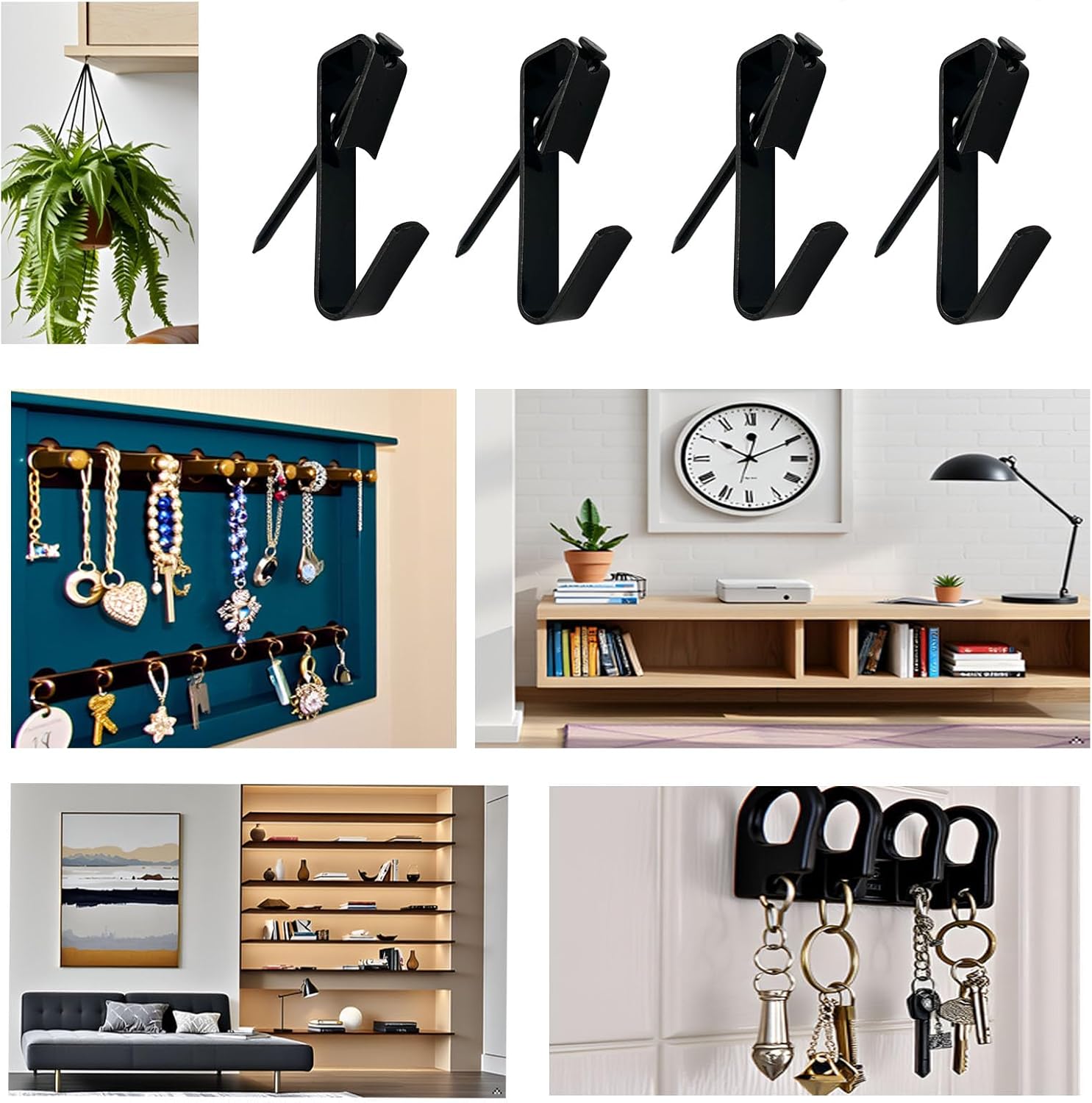 100Pcs (50 Stes) Picture Hangers 50LB with Nails Kits Black Photo Frame Hooks Hanging Key
