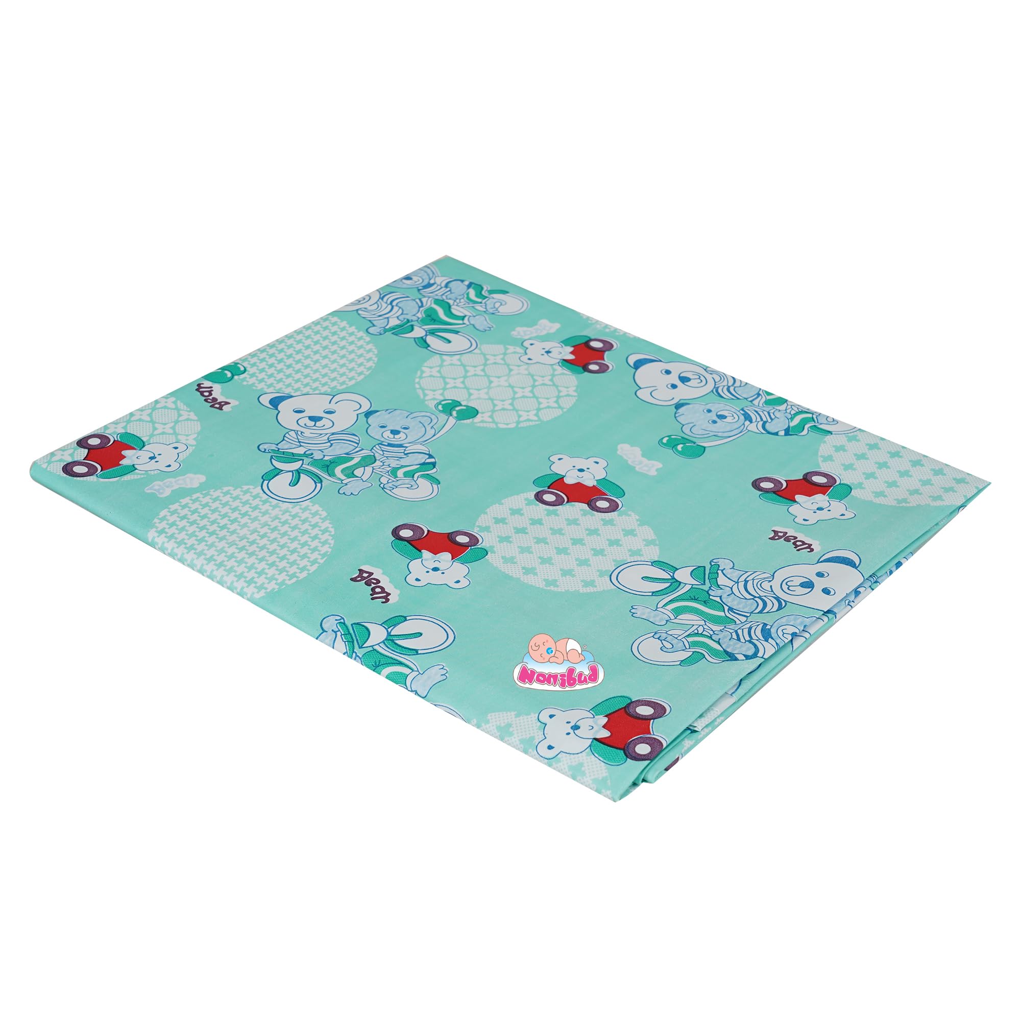 Nonibud Waterproof Plastic Mattress Protection Sheet for Baby and Adult - Double Bed/King Size - 7.5 x 6.5 feet (Sea Green Teddy) 4