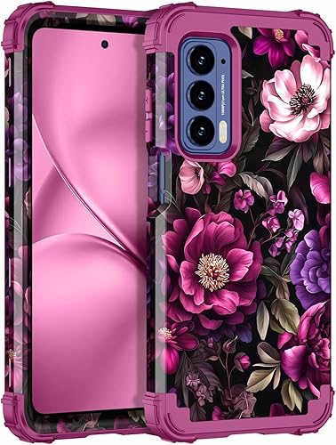 LONTECT Funda para Moto Edge 2021, Moto Edge 5G UW, funda floral a prueba de golpes, 3 en 1, híbrida resistente, resistente, funda protectora de