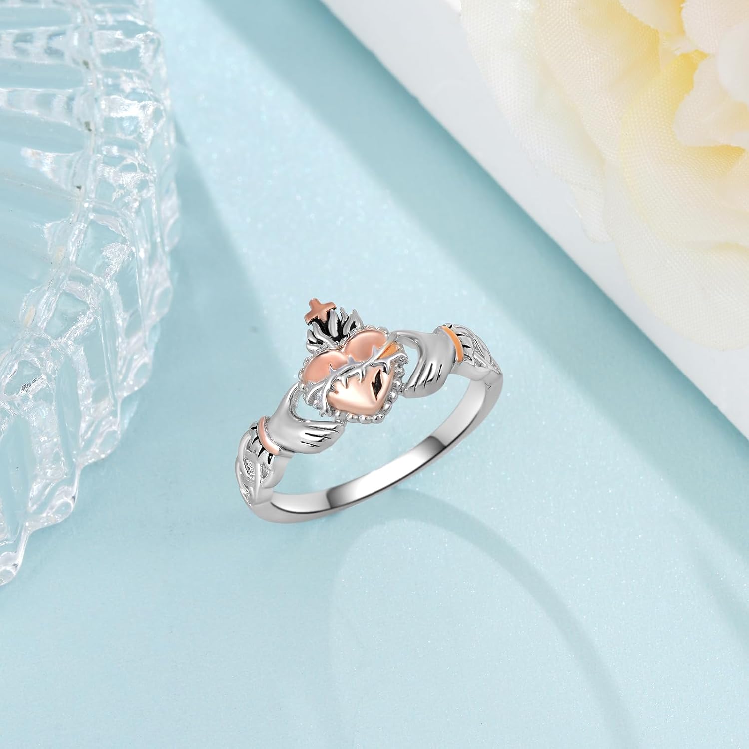 Claddagh Ring 925 Sterling Silver Sacred Heart of Jesus Christian ring Iirish Jewelry Gifts For women