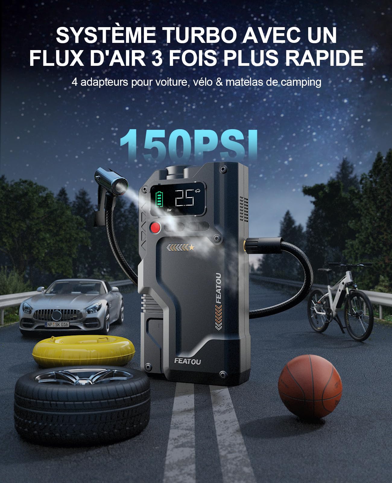 Booster Batterie Voiture 9000A avec Compresseur 150PSI Démarreur 12V et LED