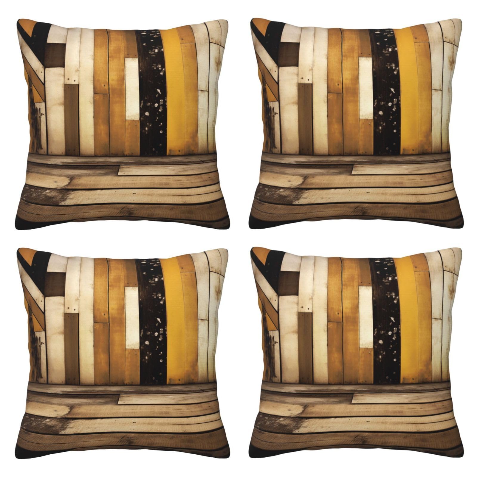 Rustic Wooden Throw Pillow Cases 4 Pack Square Pillowcases Super Soft Pillow Protectors With Zipper for Couch Livingroom Sofa Bed Office Car,45x45 CM