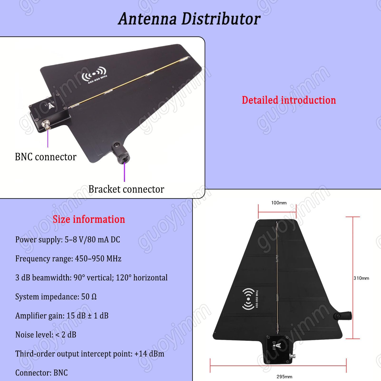 Amplificatore di Segnale per Microfono Wireless, Distribuzione dell'Antenna UHF, 8 Uscite + 2 Porte a Cascata, Gamma di Frequenza 450-950 MHz, per Spettacoli sul Palco, Matrimoni