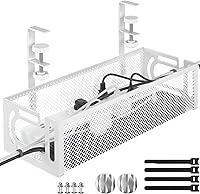 Vista 1 de Under Desk Cable Management Tray, 15.7'' No Drill Steel Desk Cable Organizers, Wire Management Tray Cable Management Rack (1 Pack-White)