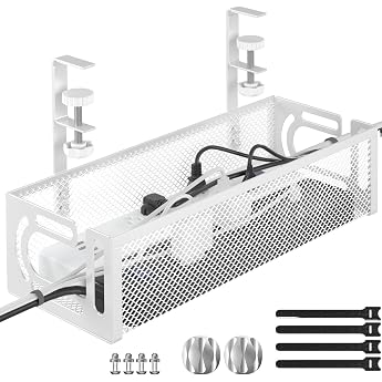 Cable Management Tray for Desk 39cm No Drilling Steel Desk Cable Organizer Wire Management Tray Cable Management Rack 1 Pack White