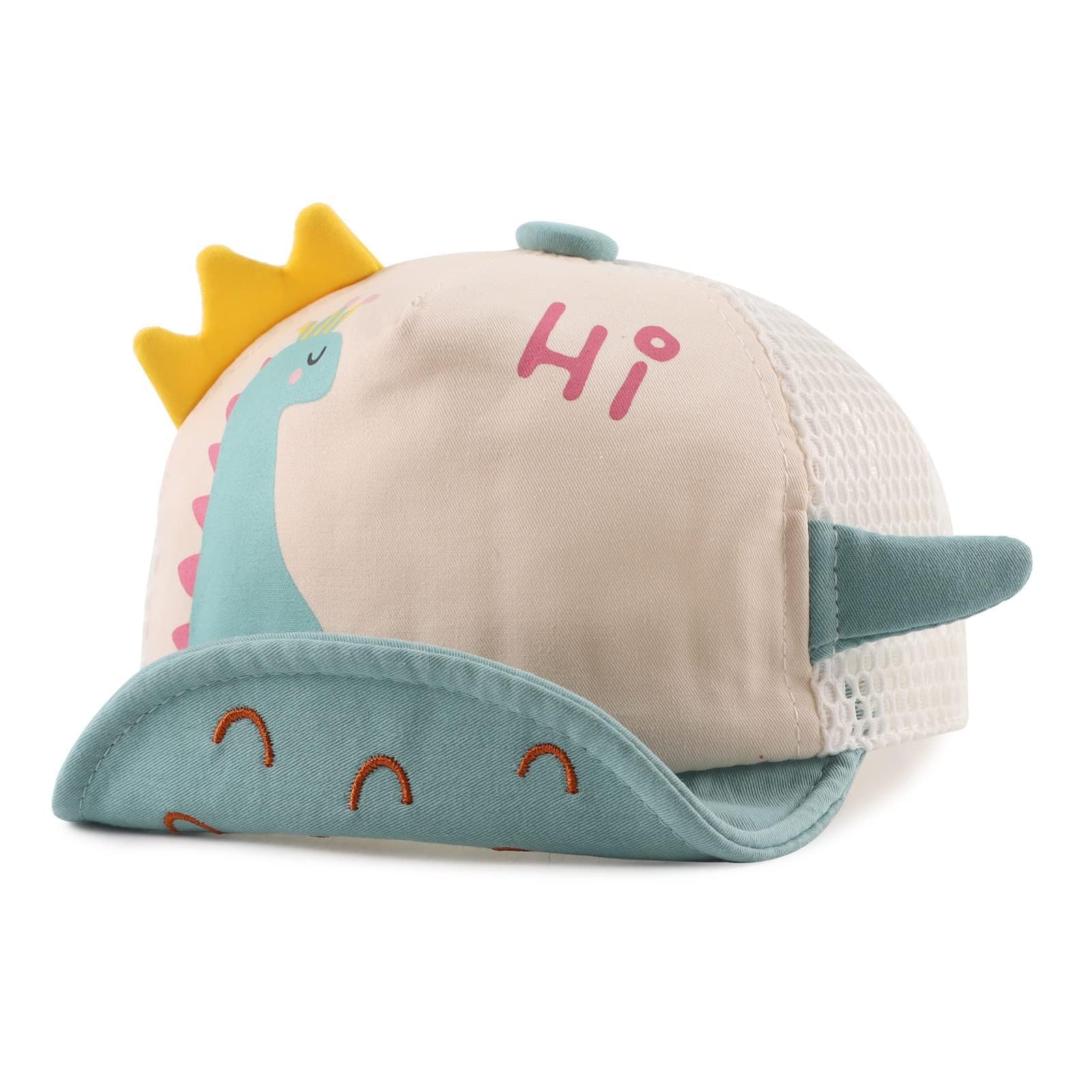 Khazana Baby Duck Cap - Infant Kids Sun Hat, Cute Cartoon Bear Caps for Spring Summer, Baseball Cap for Little Boys Girls, Soft Cotton Toddler Hat (Green Dinosaur Mesh)