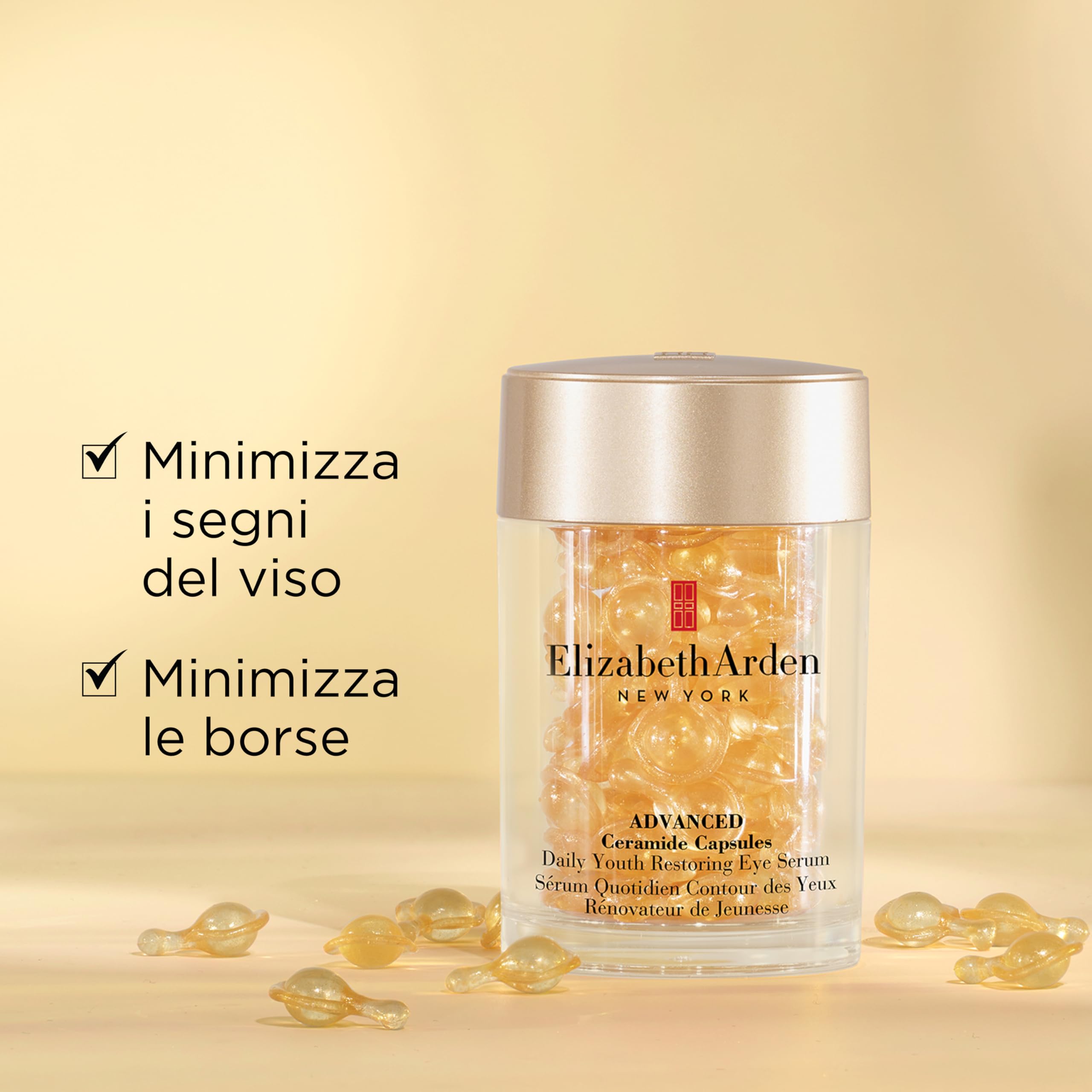 Elizabeth Arden - Advance Ceramide, Siero Occhi in Capsule con Ceramide, Riduce le Rughe Sottili, Ripristina la Giovinezza della Pelle, Dose Singola, Applicarne 1 al Giorno - 60 Capsule