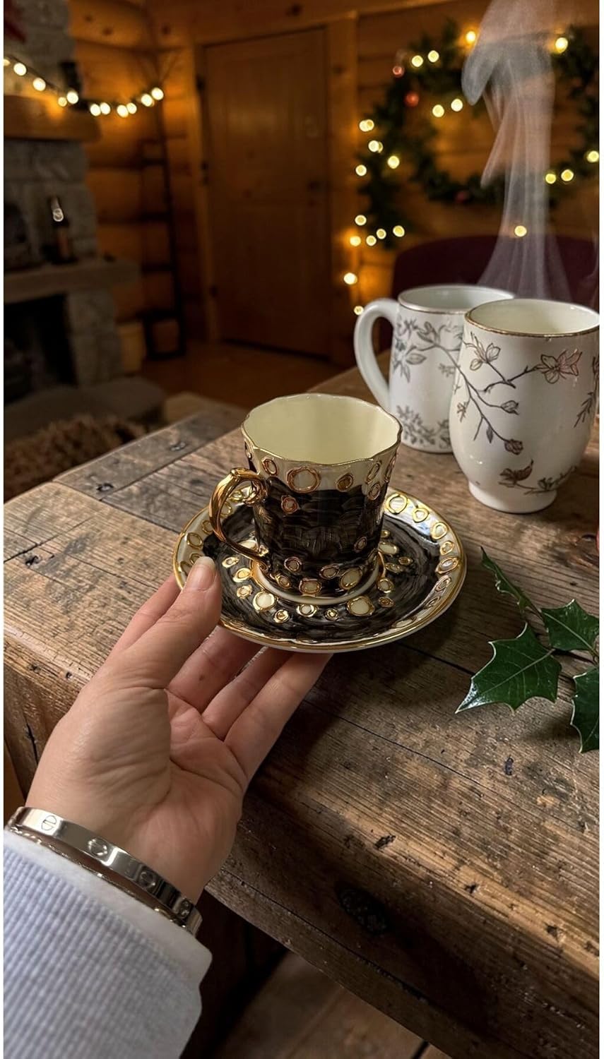SODEF Coffee Cup Set 2 Piece Porcelain Hand Painted Crater Design 4 fl oz Modern Style for Coffee, Tea, Espresso, Multicolor - Multicolor, One Size